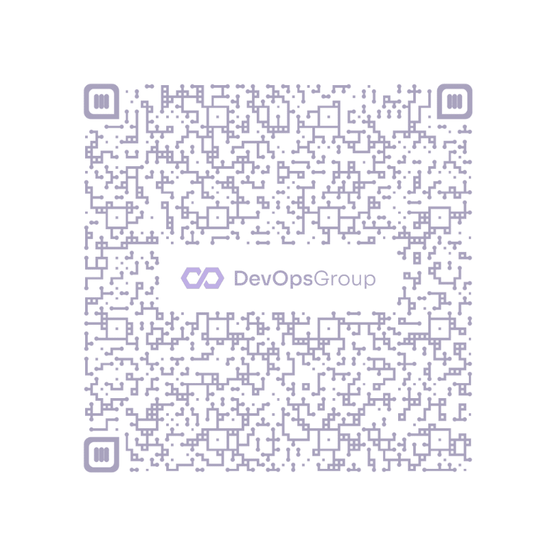 Čiernobiely QR kód spoločnosti DevOpsGroup