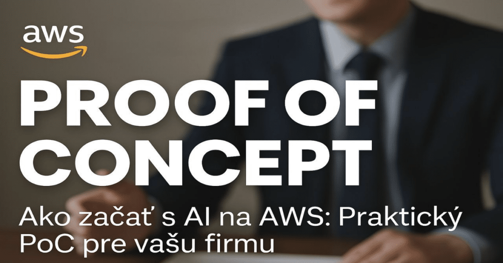 AWS grafika s textom PoC a mužom v obleku